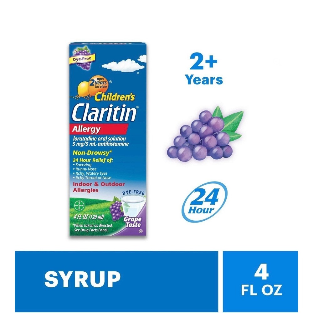 Claritin Children's Allergy Relief Non-Drowsy 24-Hour Grape 4oz (EXP 05/2026)